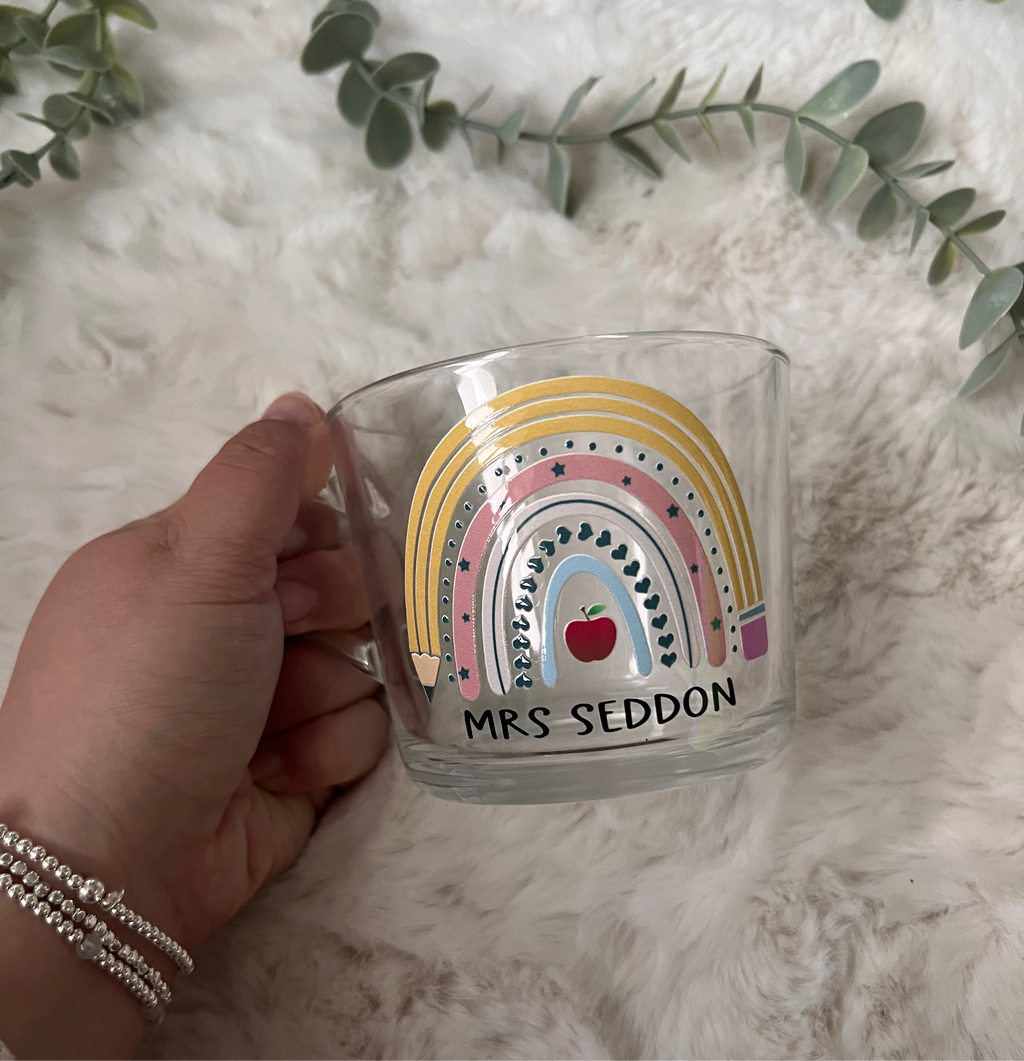 Personalised Teacher Rainbow Glass Mug