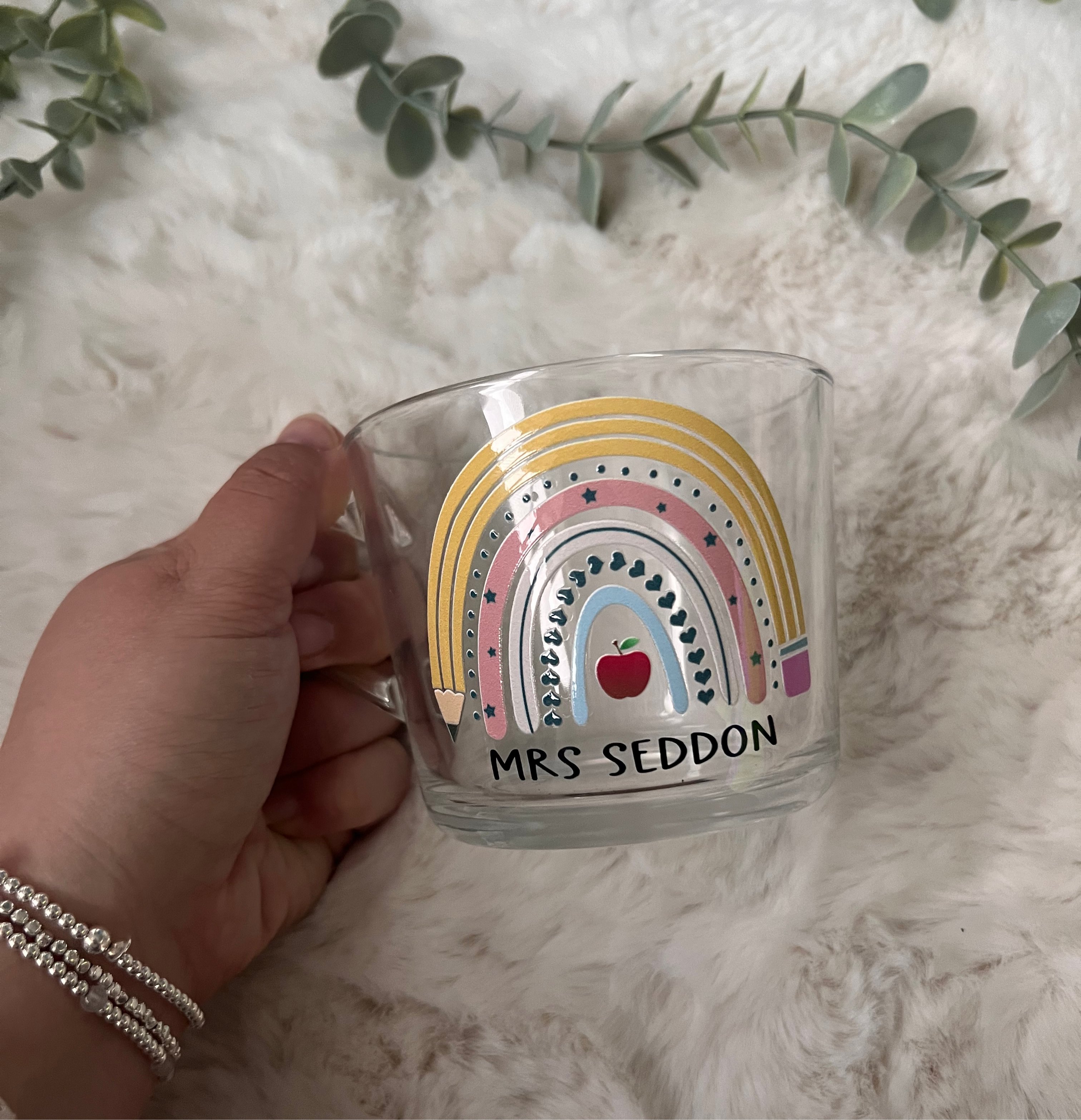 Personalised Teacher Rainbow Glass Mug