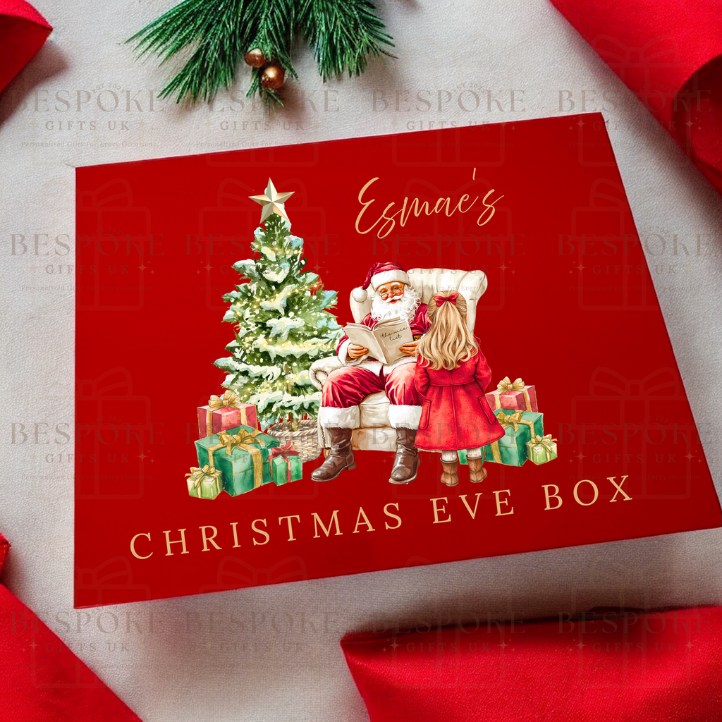 Personalised Red Magnetic Christmas Eve Gift Box - Girl Design