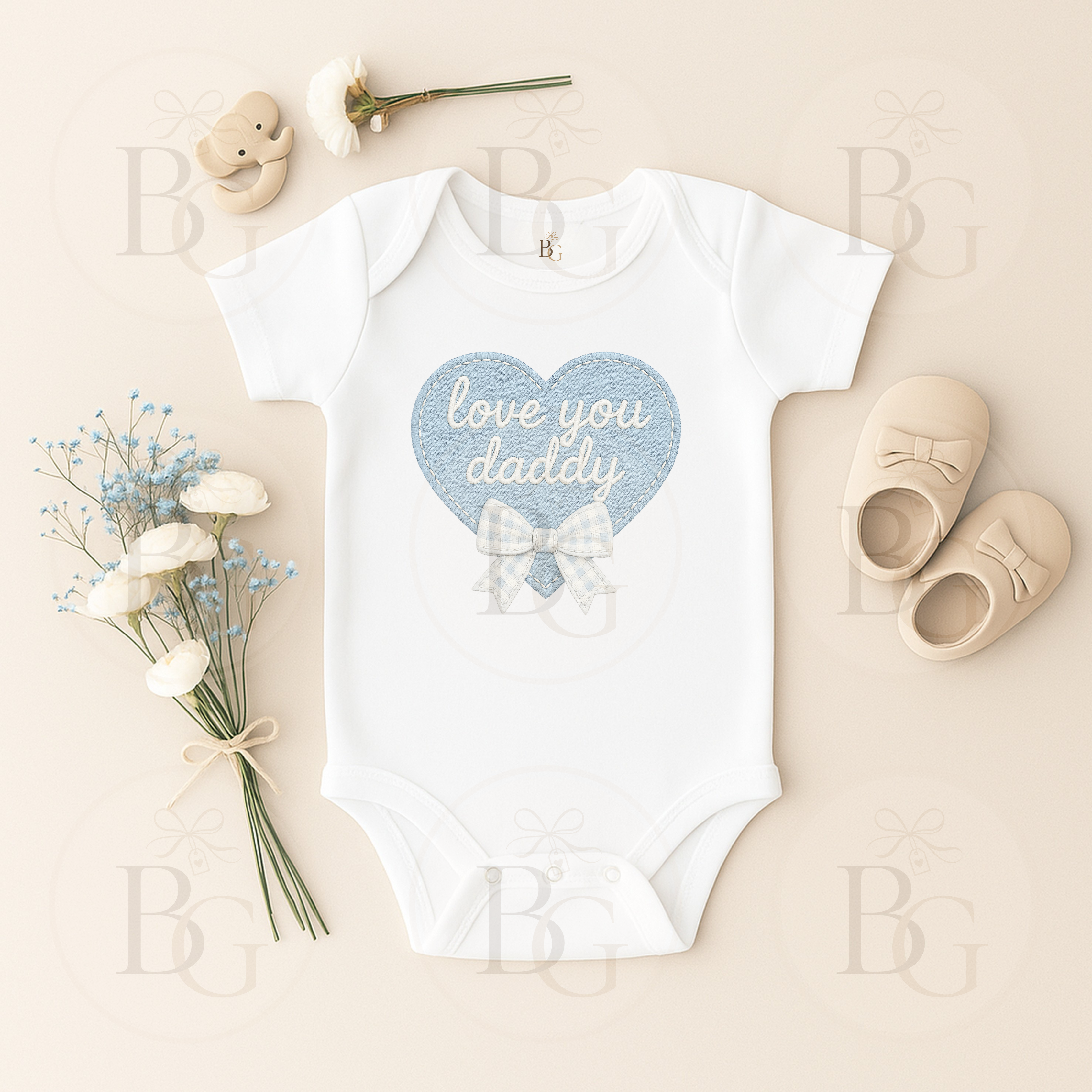 Love You Daddy - Short Sleeve Baby Vest - Blue Heart