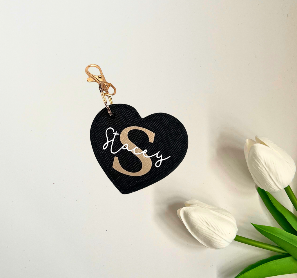 Personalised Name & Initial Heart Key Clip Keyring