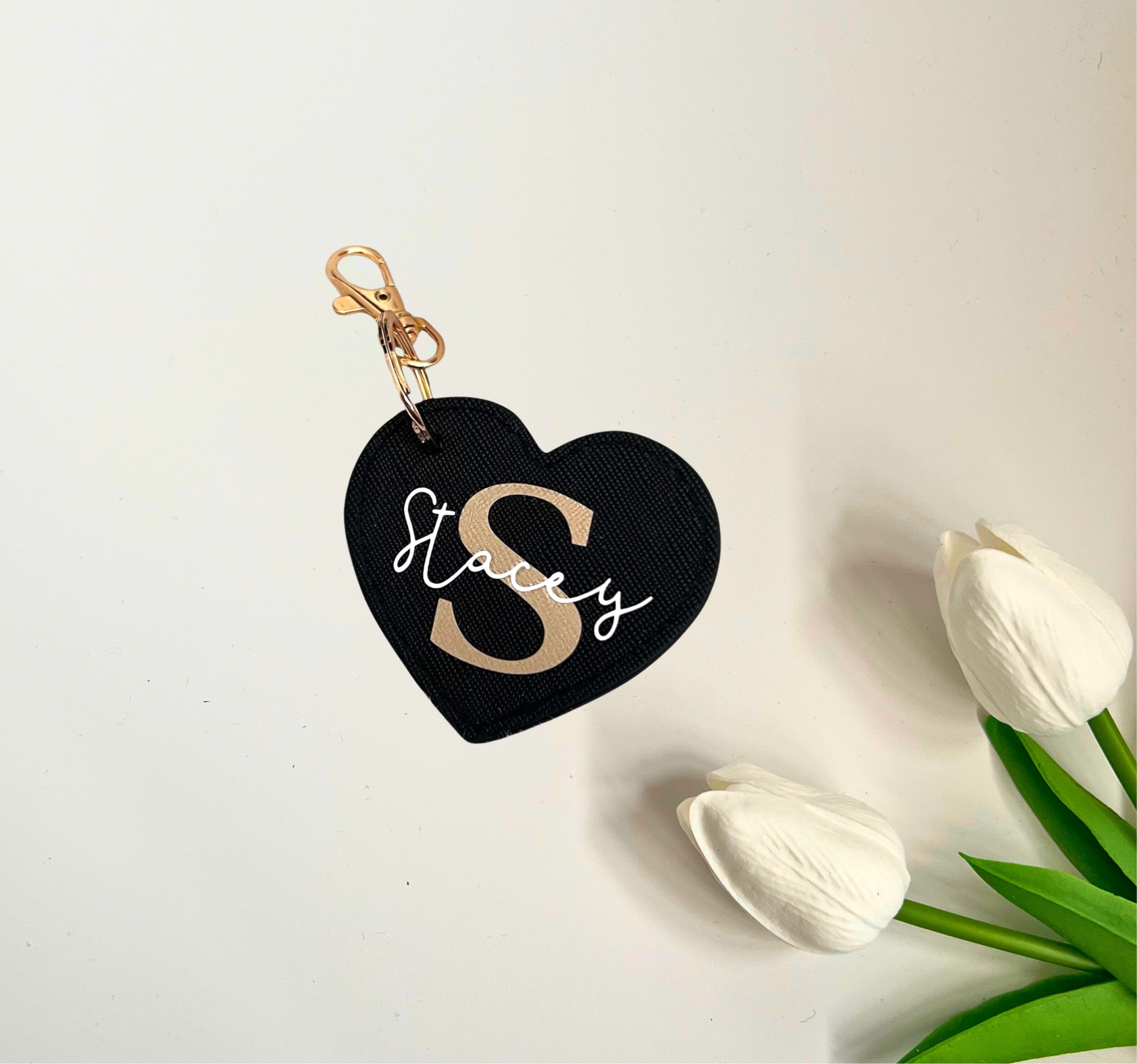 Personalised Name & Initial Heart Key Clip Keyring