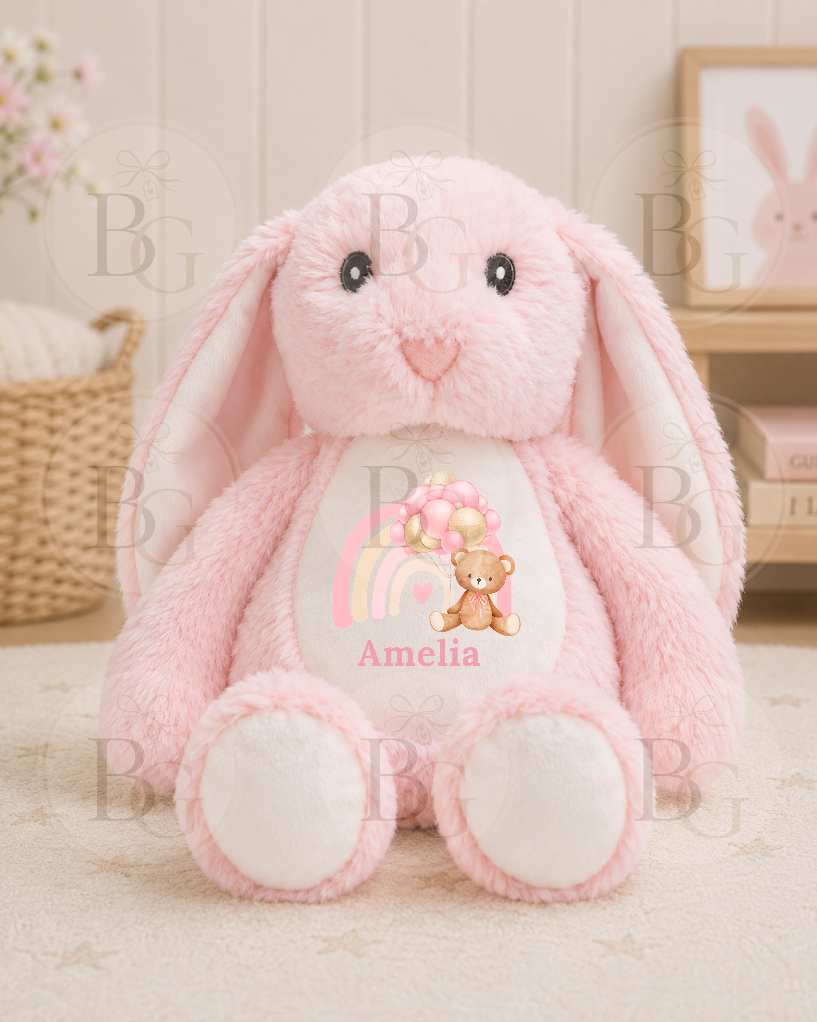 Personalised Rainbow Design Bunny - Pink