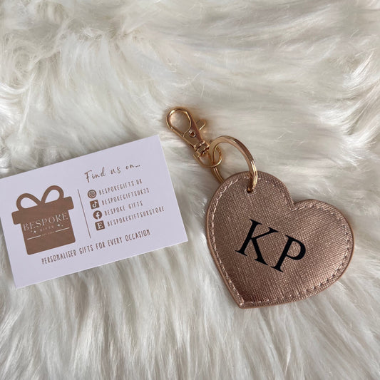 Personalised Initials Leather Heart Keyrings