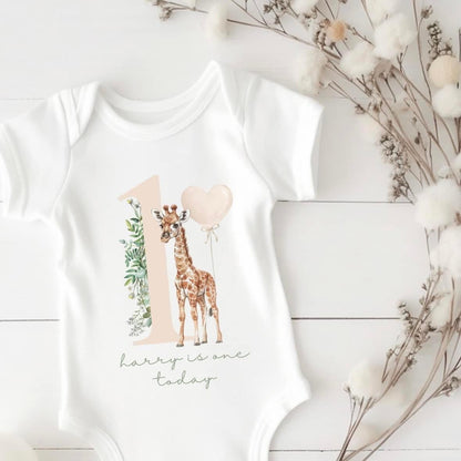 Personalised Number Giraffe Short Sleeve Bodysuit