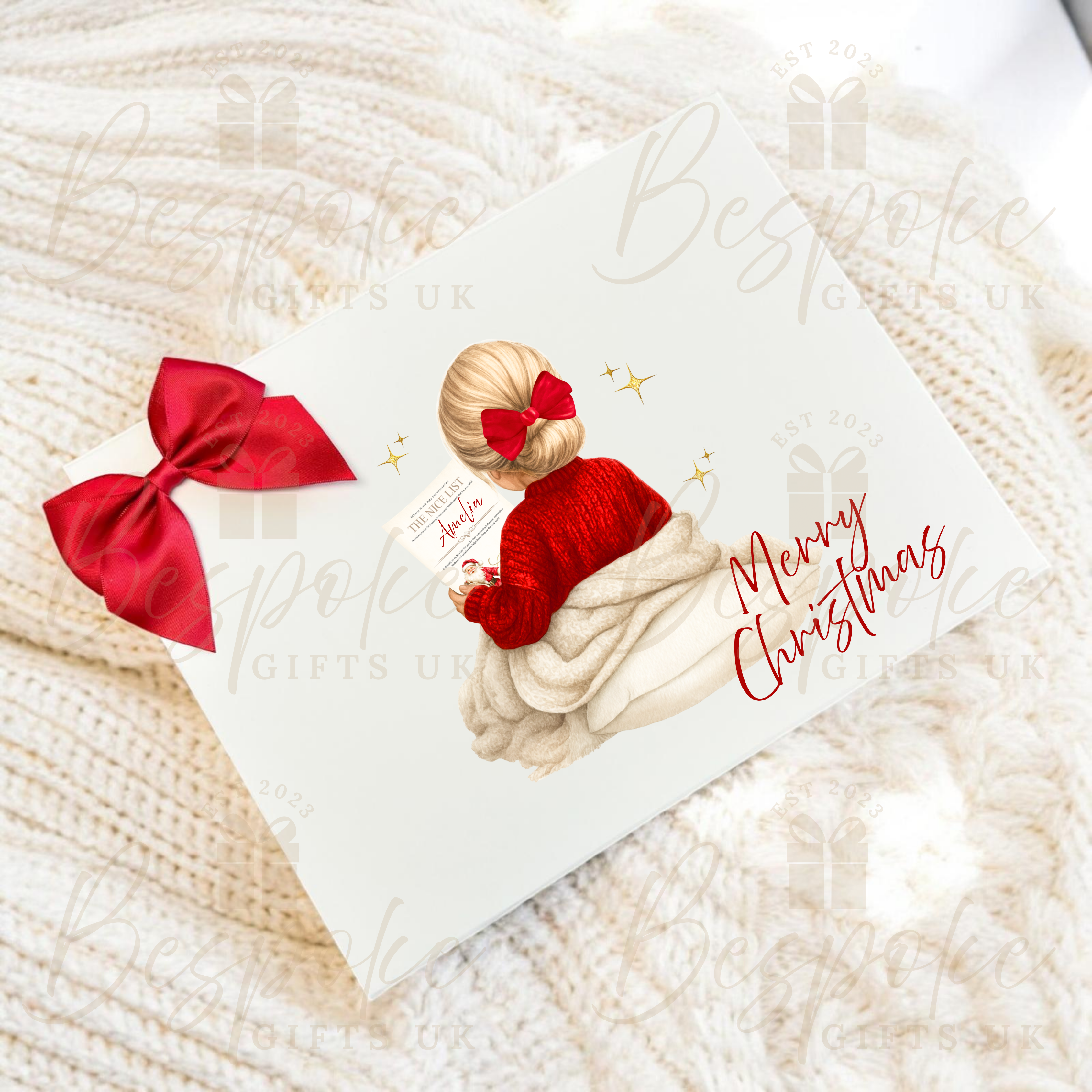 Merry Christmas Nice List - Personalised White Magnetic Gift Box - Girl Design