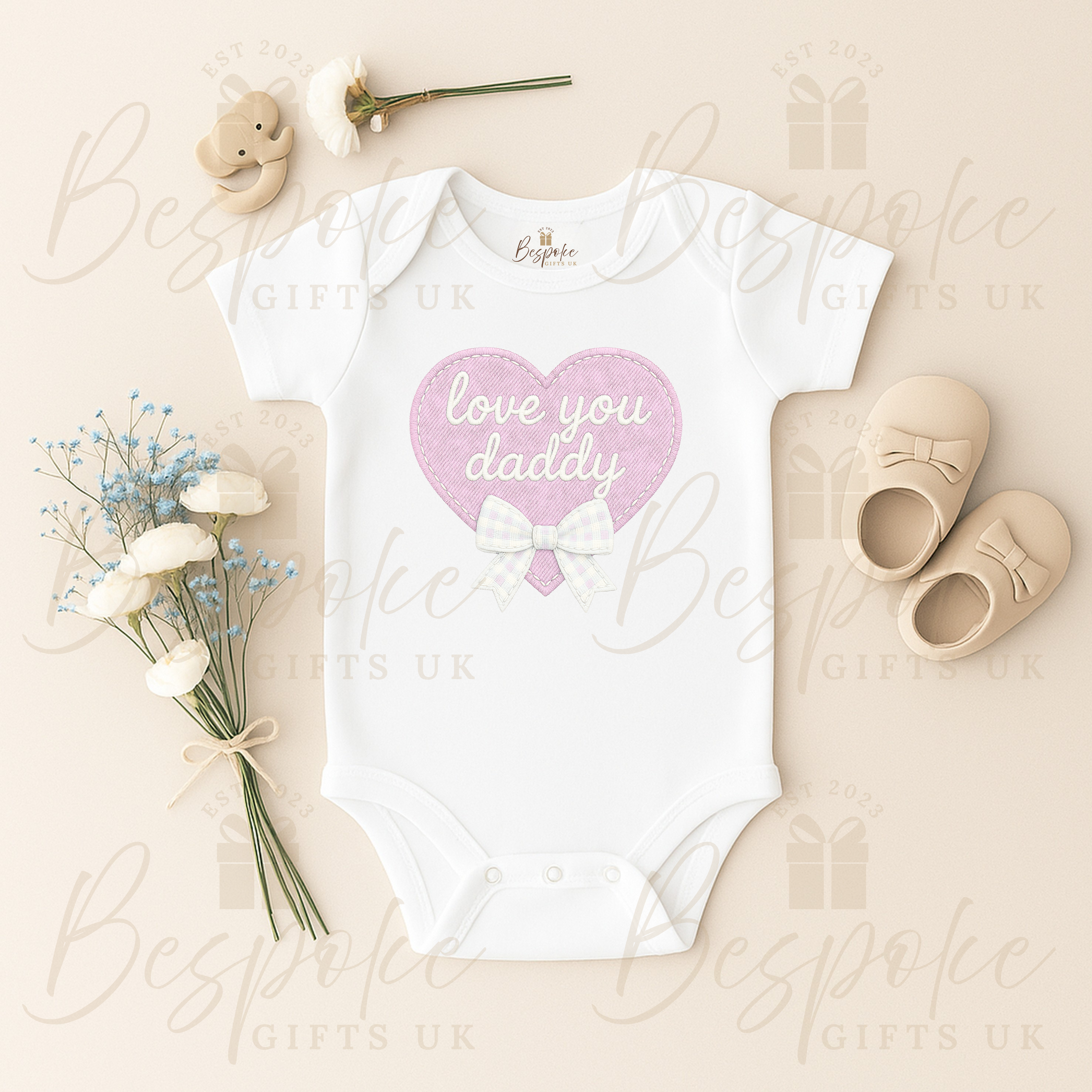 Love You Daddy - Short Sleeve Baby Vest - Pink Heart