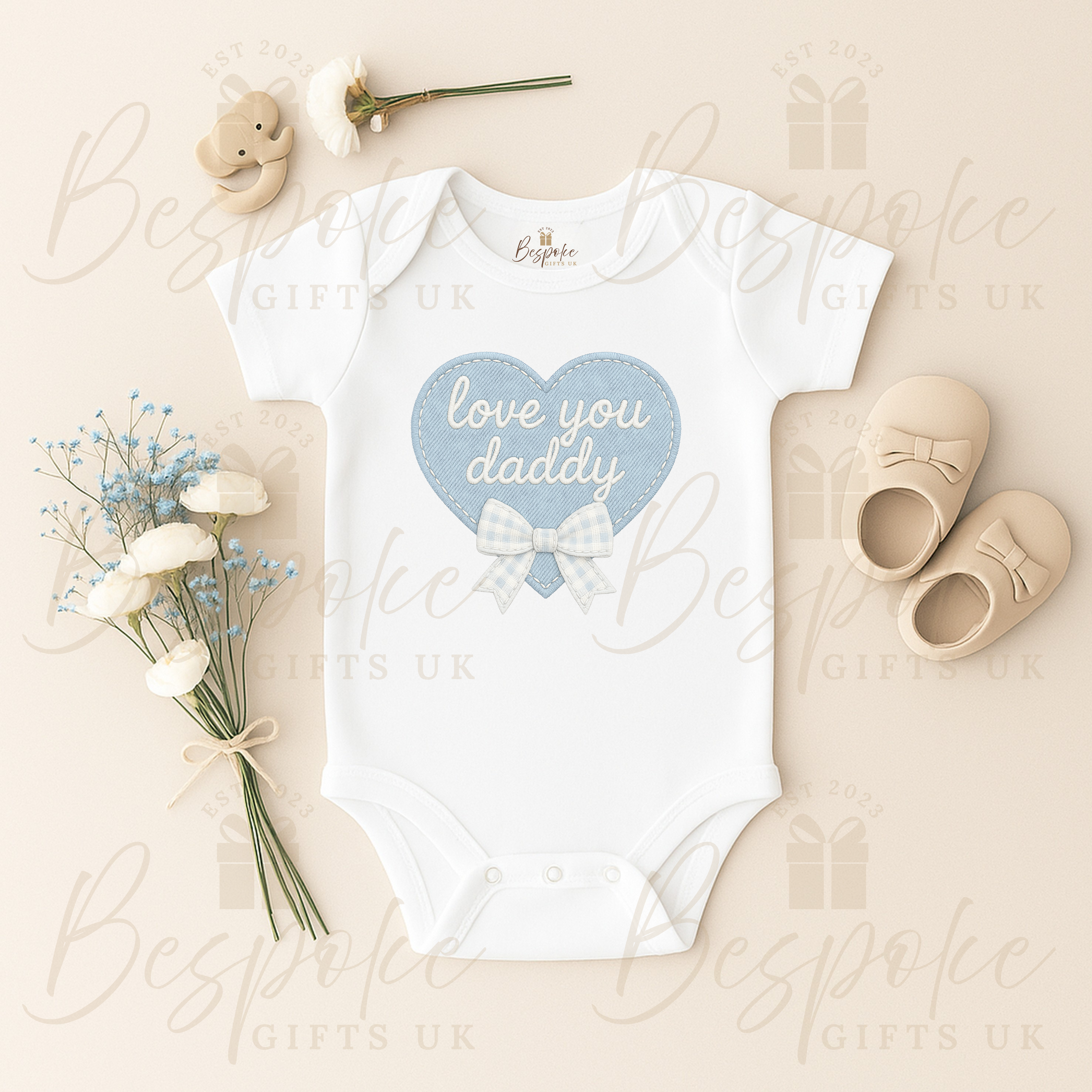 Love You Daddy | Short Sleeve Baby Vest | Blue Heart