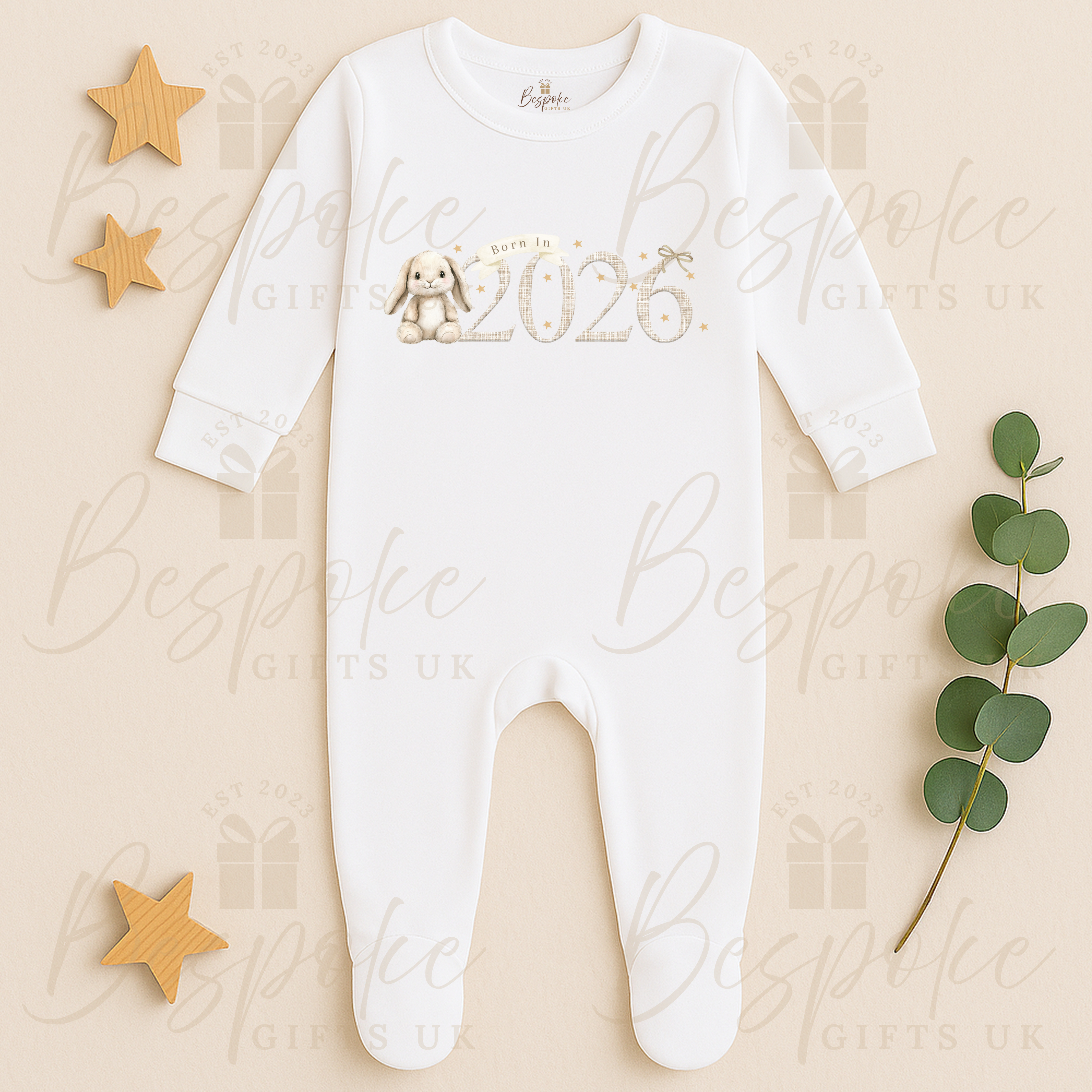 Born In 2026 - Long Sleeve Sleepsuit - Bunny Design