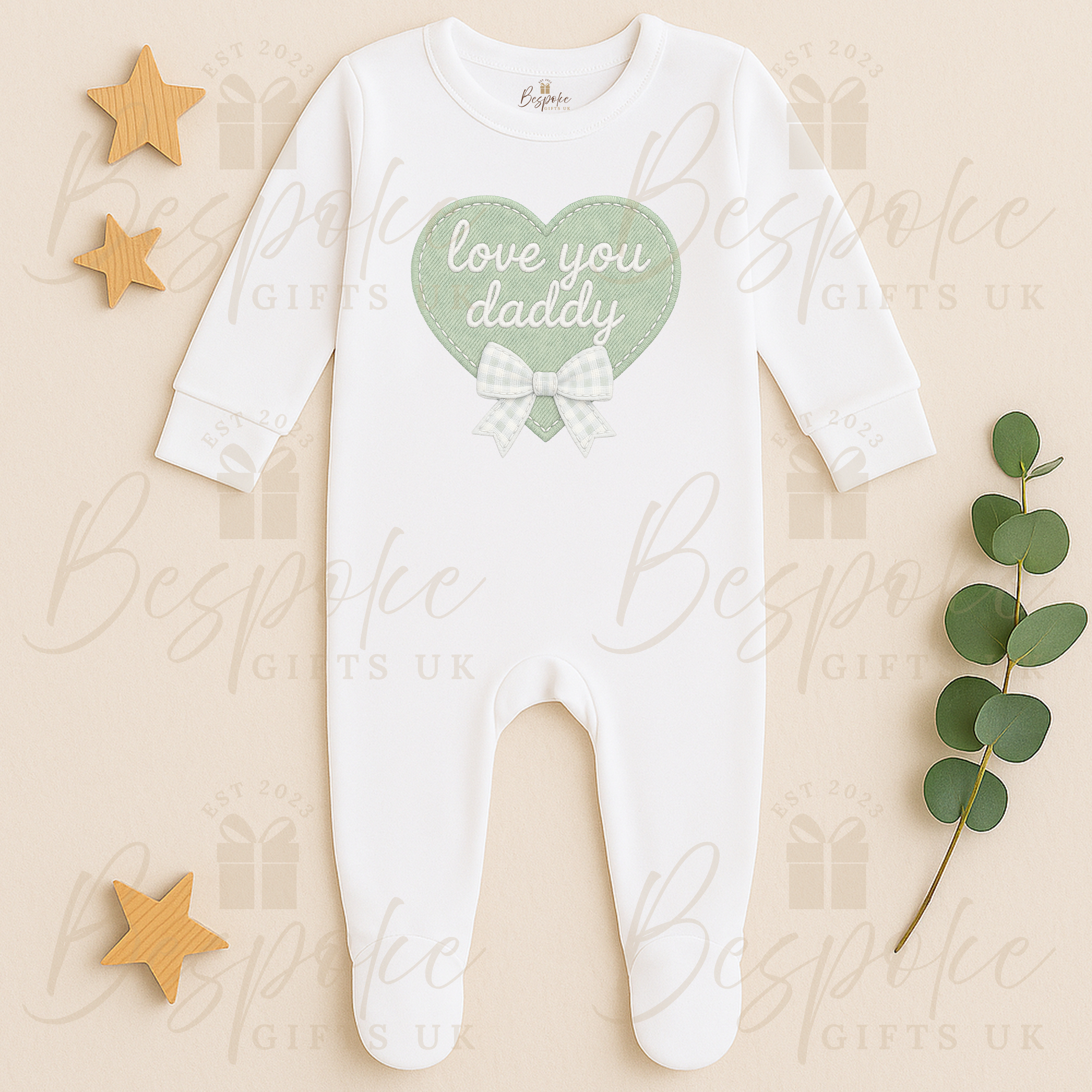 Love You Daddy | Long Sleeve Sleepsuit | Sage Green Heart
